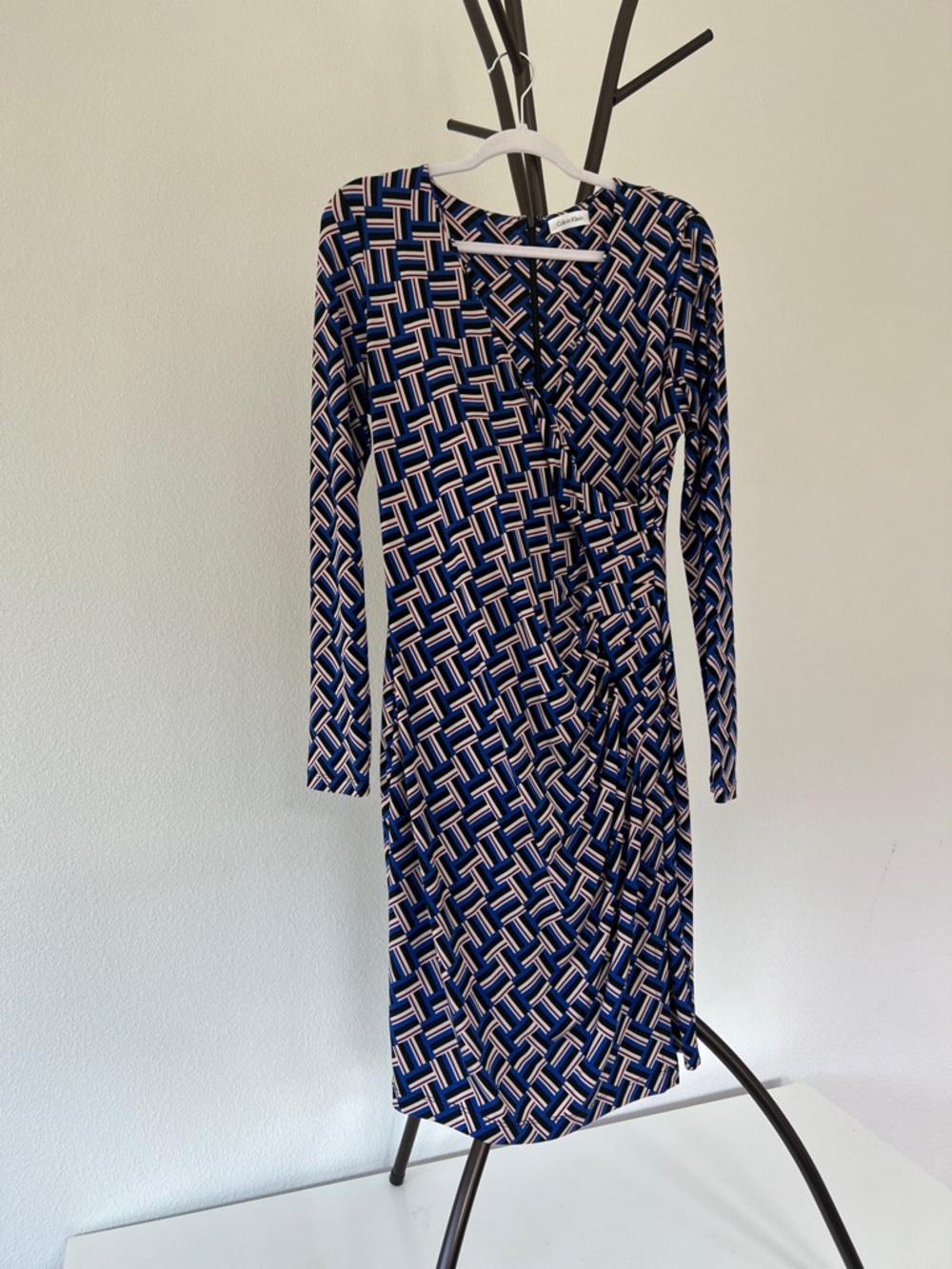 Calvin Klein Navy & Cream Geometric Wrap Dress